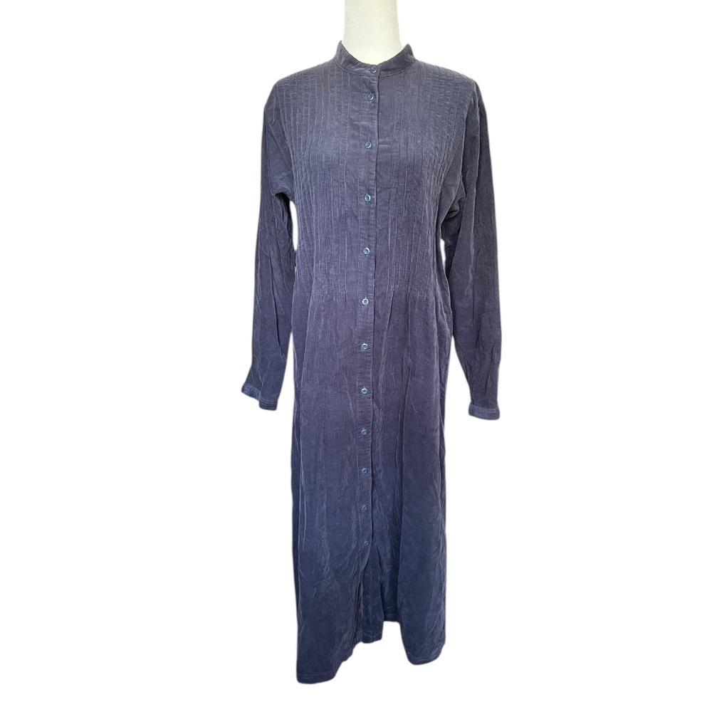 Vintage L.L. Bean Blue Corduroy Button-Down Dress Size 14